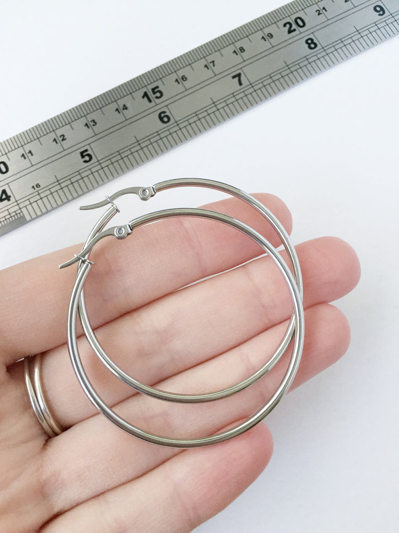 1 pair x Stainless Steel Earring Hoops, 50mm (0803)