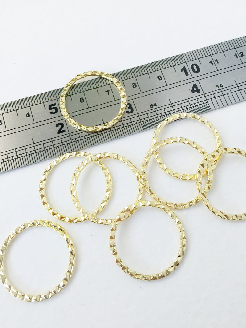 6 x Gold Plated Textured Circle Linking Rings, 24mm (0791)