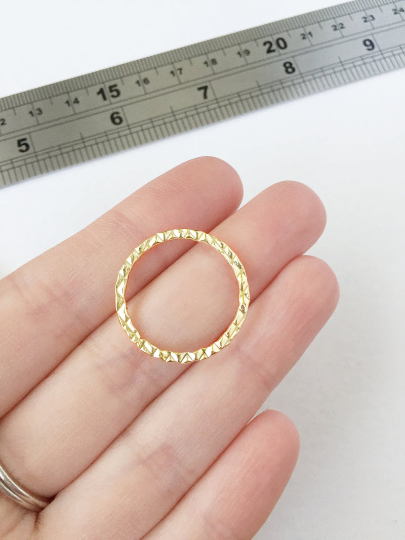 6 x Gold Plated Textured Circle Linking Rings, 24mm (0791)