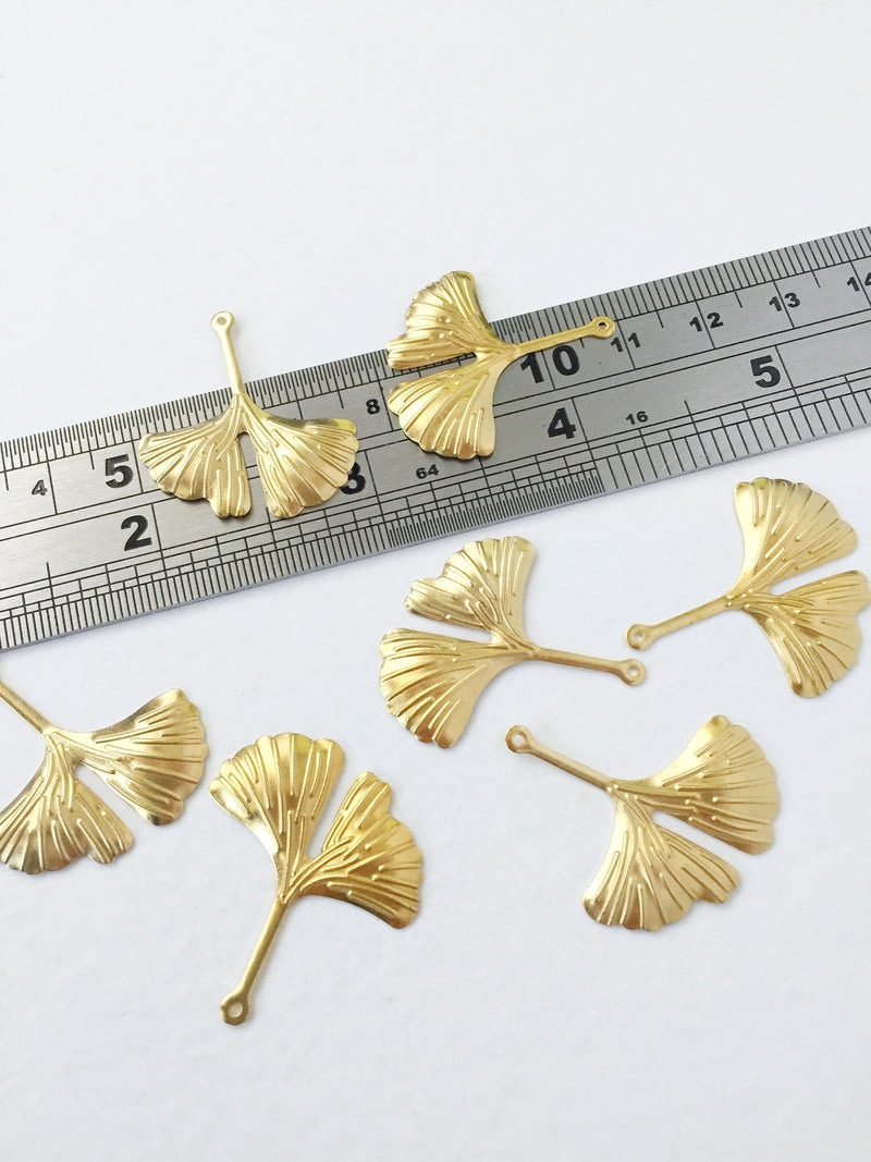 6 x Gold Stainless Steel Ginkgo Leaf Pendants, 30x26mm (0799)