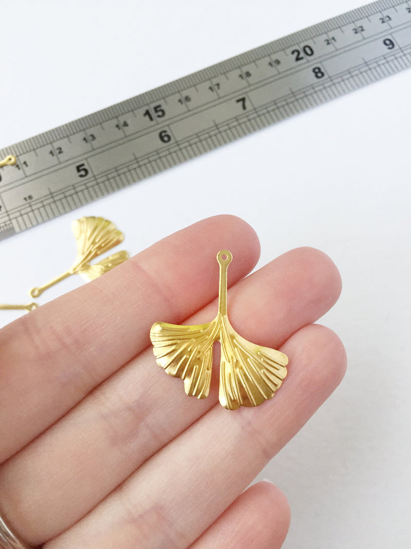 6 x Gold Stainless Steel Ginkgo Leaf Pendants, 30x26mm (0799)