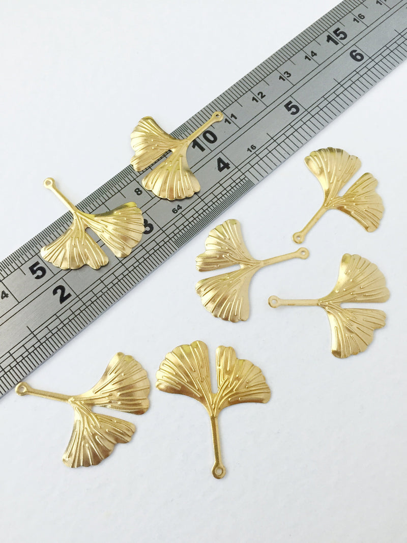 6 x Gold Stainless Steel Ginkgo Leaf Pendants, 30x26mm (0799)