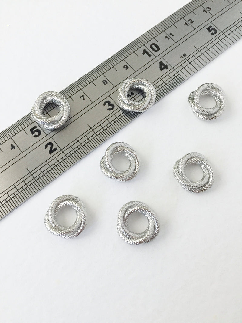 4 x Rhodium Plated Triple Ring Connectors, 21mm Textured Interlinking Rings (0505)