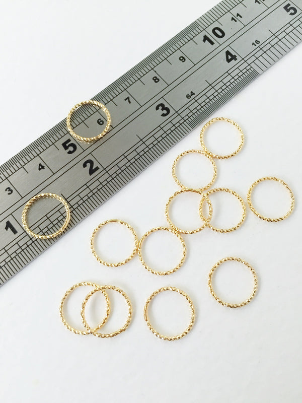 4 x 18K Gold Plated Textured Ring Connectors, 12mm (0319)