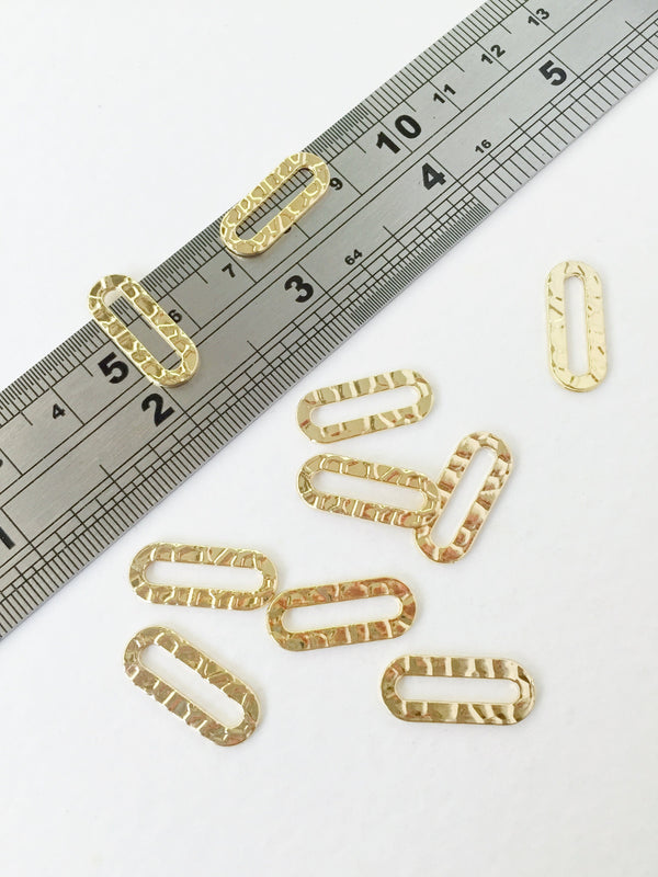 8 x Gold Plated Textured Oval Connectors, 8x19mm Pill Shape Jewellery Links (0496)