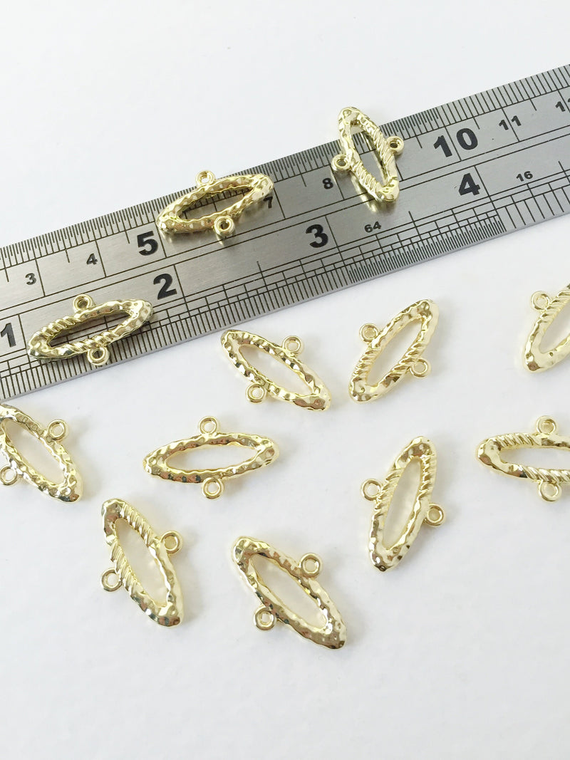 8 x Gold Plated Textured Oval Connectors, 20x13mm (0671)