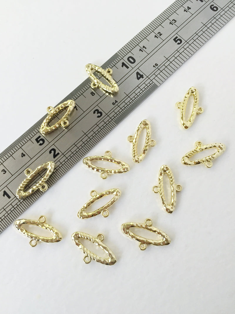 8 x Gold Plated Textured Oval Connectors, 20x13mm (0671)