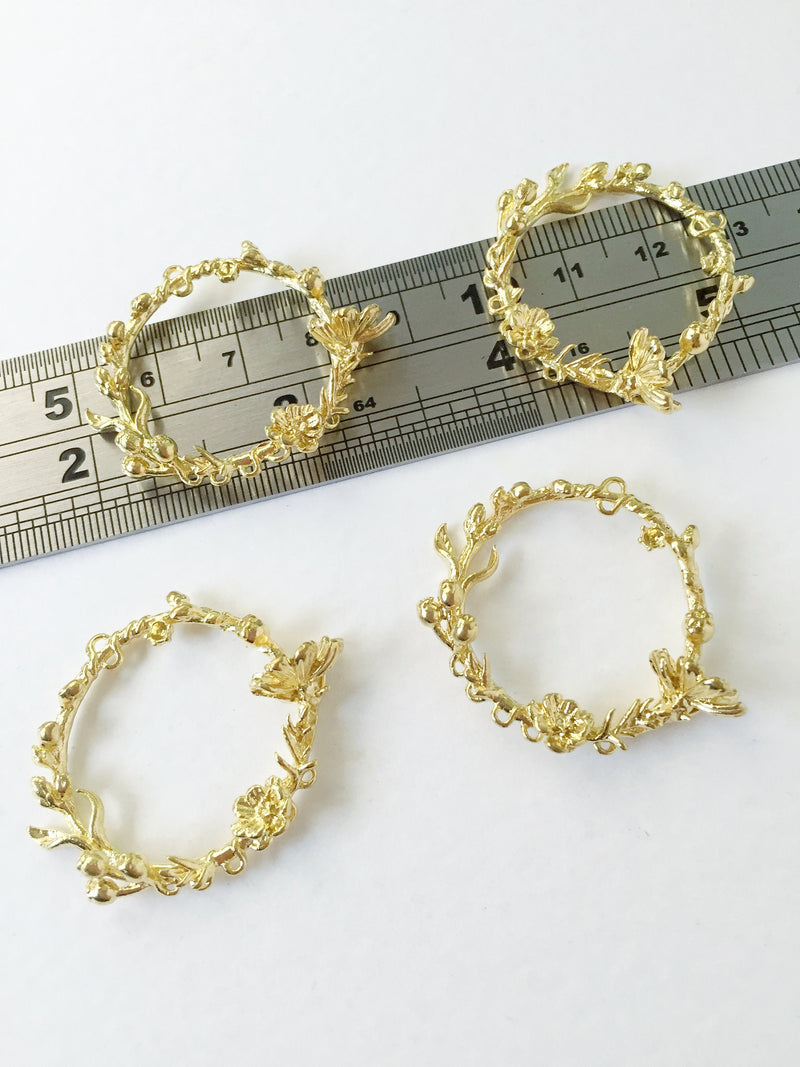 2 x Raw Brass Floral Vine Hoop Connectors, 30x36mm(0674)