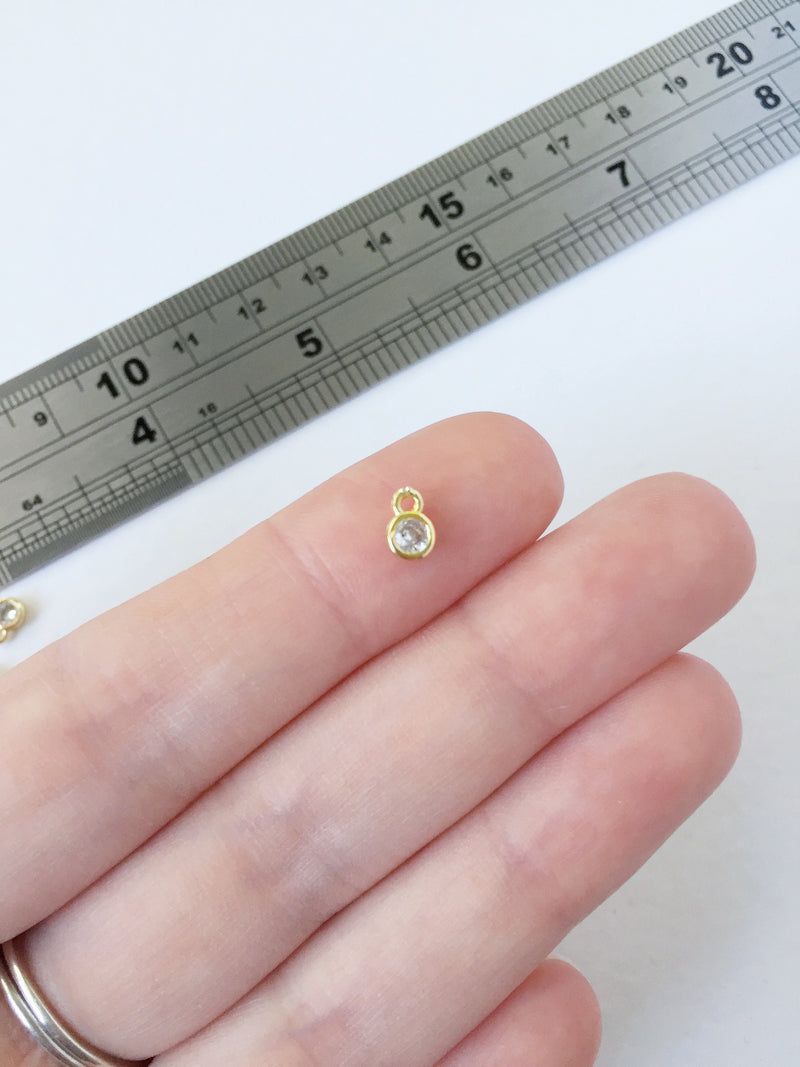 10 x Tiny Gold Cubic Zirconia Charms, 6x4mm (0186)