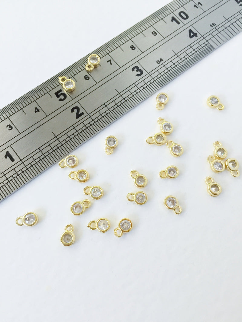 10 x Tiny Gold Cubic Zirconia Charms, 6x4mm (0186)