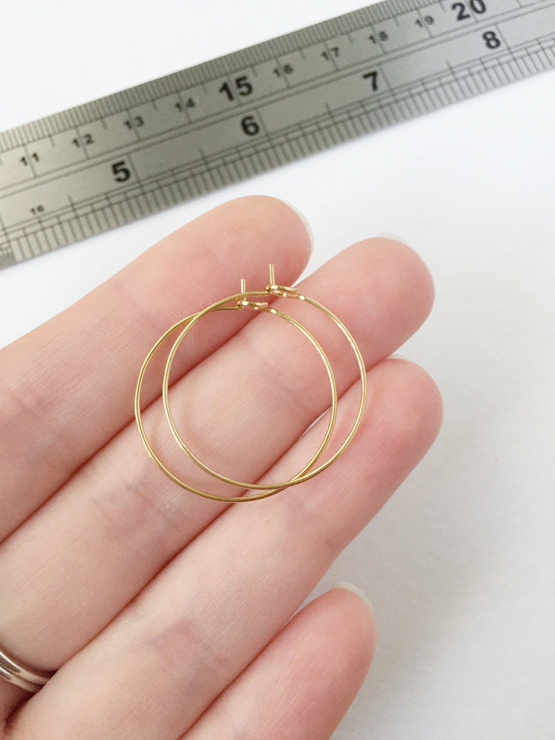 3 pairs x Gold Plated Stainless Steel Hoop Earring Wire, 25mm (3101)