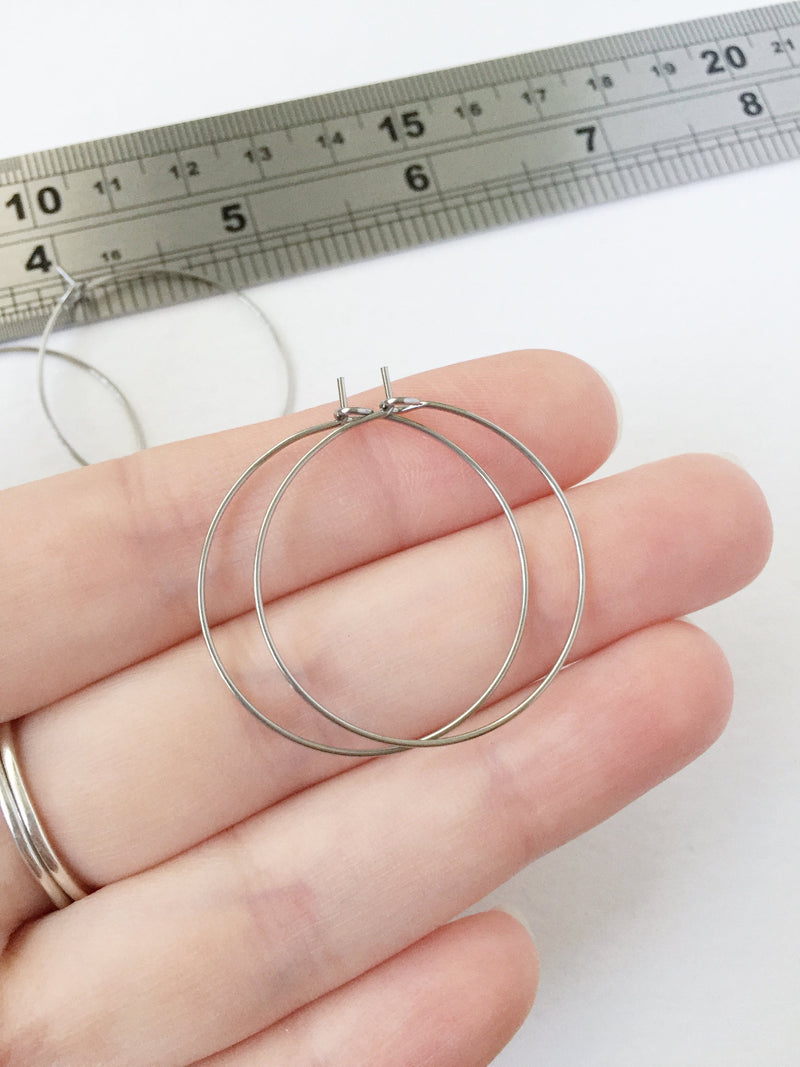 5 pairs x Stainless Steel Hoop Earring Wire, 30x35mm Beadable Earring Hoops (3122)