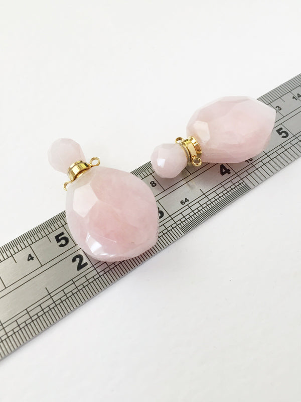 1 x Rose Quartz Perfume Bottle Pendant, 40x25mm (0399)