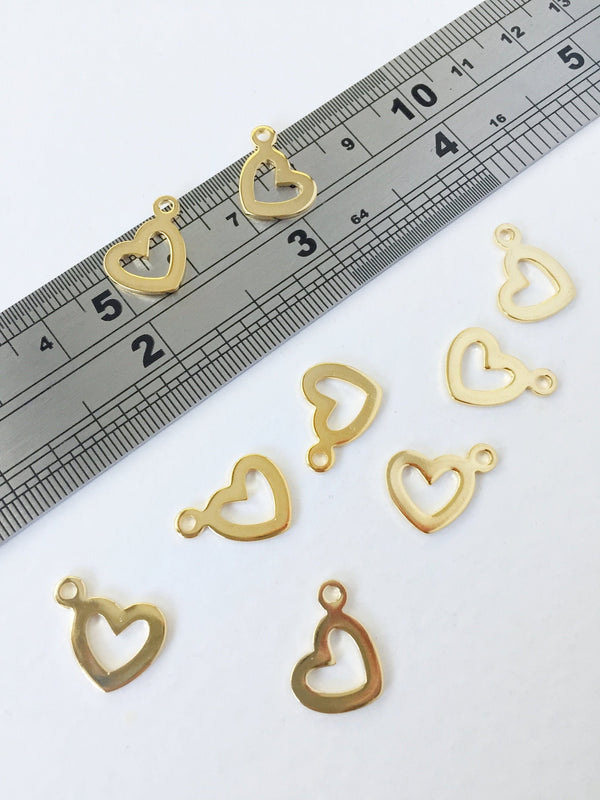 8 x Gold Plated Stainless Steel Open Heart Charms, 15x13mm (0353)