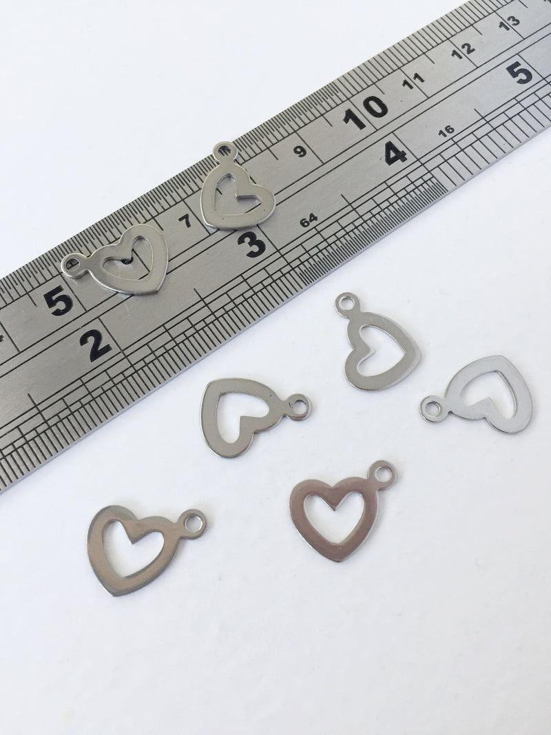 10 x Small Stainless Steel Open Heart Charms, 15x13mm (0354)