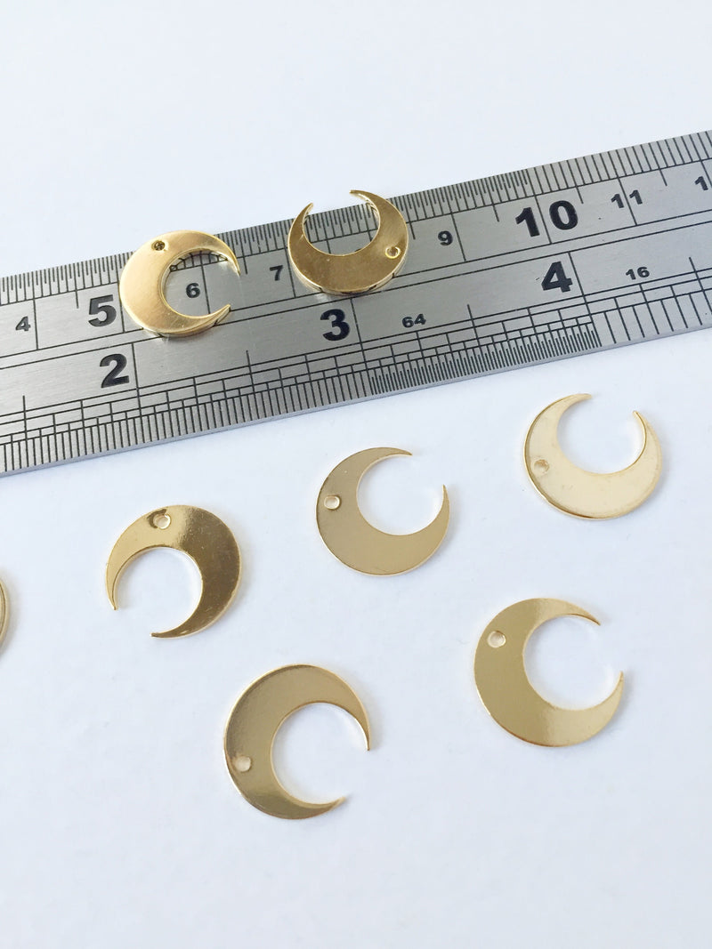 2 x 18K Gold Plated Crescent Moon Pendants, 14x14mm (0360)