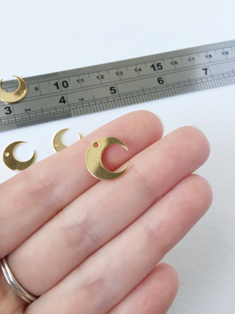 2 x 18K Gold Plated Crescent Moon Pendants, 14x14mm (0360)