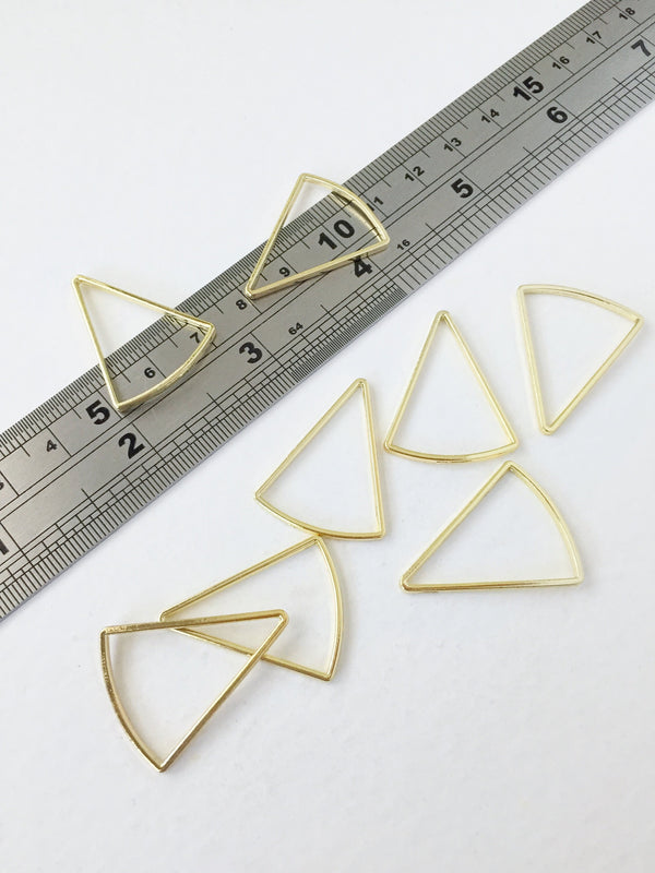 6 x Gold Plated Rounded Triangle Connectors, 22x28mm Open Back Triangle Bezel (0795)