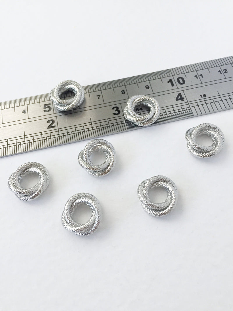 4 x Rhodium Plated Triple Ring Connectors, 21mm Textured Interlinking Rings (0505)