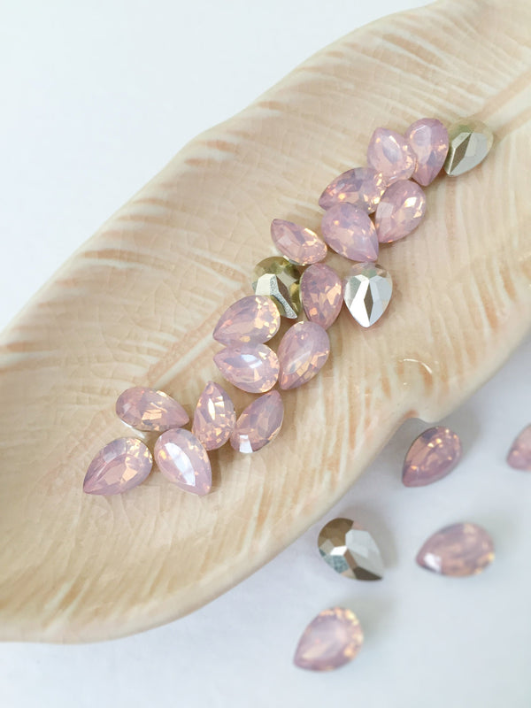 24 x 7x10mm Pink Opal Teardrop Rhinestones, Foiled Back (0891)