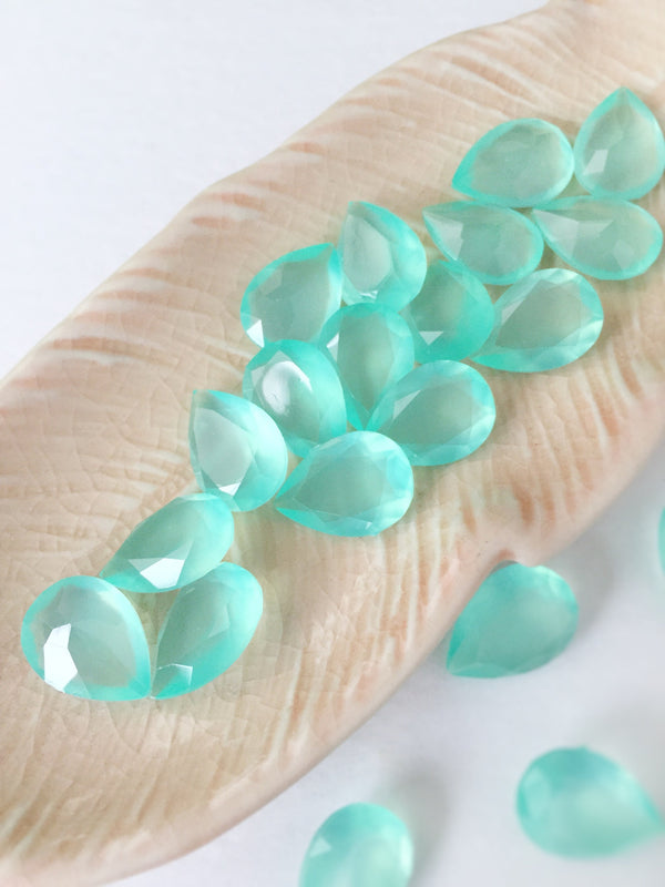 24 x 10x14mm Frosted Aquamarine Teardrop Rhinestones (0955)