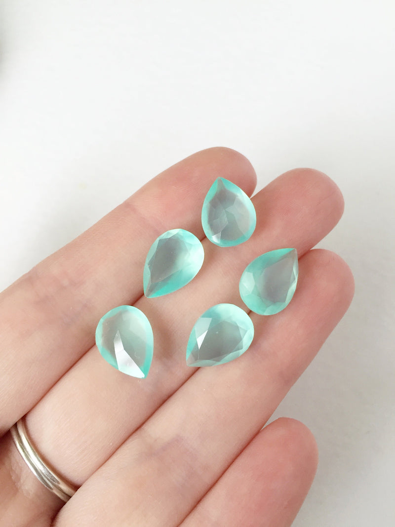 24 x 10x14mm Frosted Aquamarine Teardrop Rhinestones (0955)