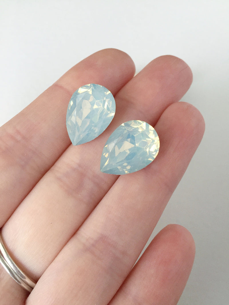 12 x 13x18mm White Opal Teardrop Rhinestones, Foiled Back (0890)