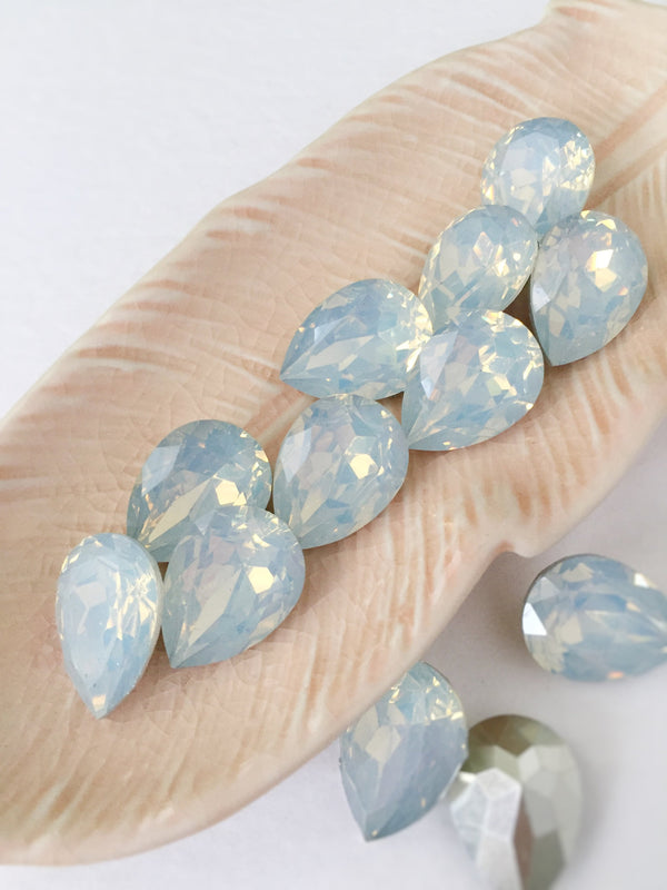 12 x 13x18mm White Opal Teardrop Rhinestones, Foiled Back (0890)