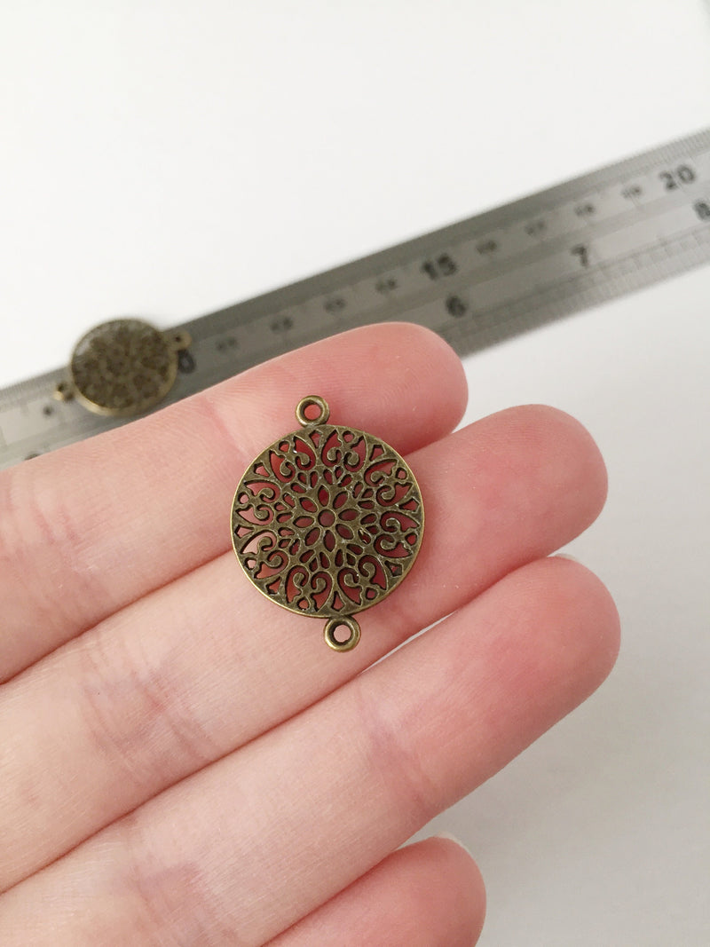 10 x Antique Bronze Round Filigree Connectors, 24x18mm (0924)