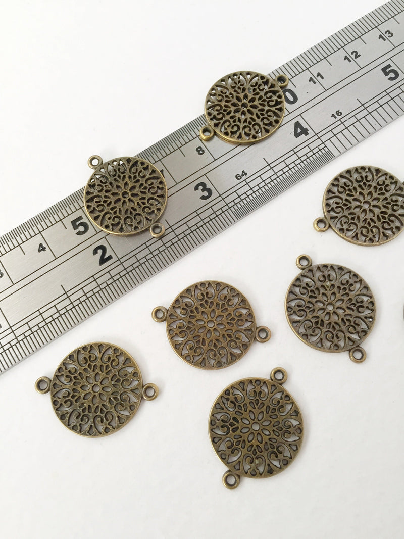 10 x Antique Bronze Round Filigree Connectors, 24x18mm (0924)