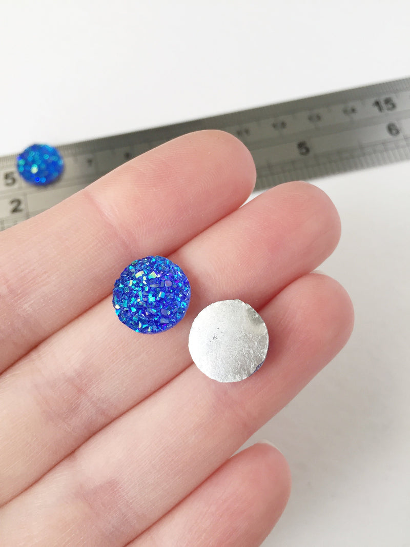 20 x Iridescent Blue Round Resin Druzy Cabochons, 12mm (0905)