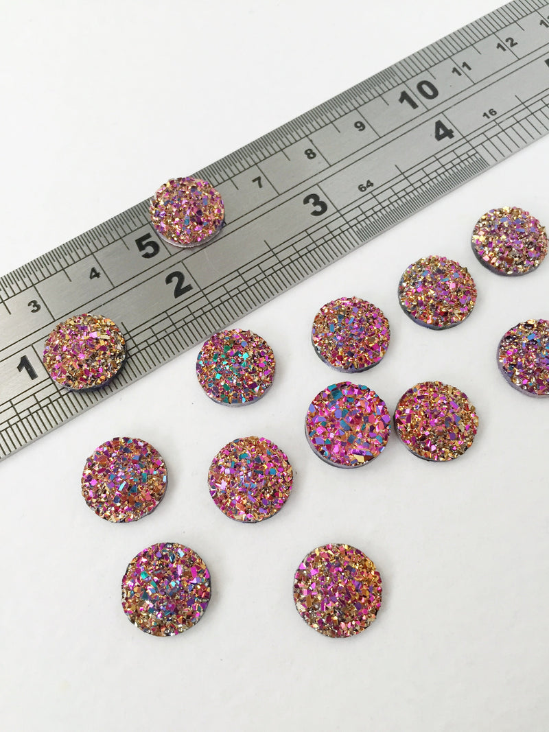 20 x Round Rainbow Gold Druzy Cabochons, 12mm (0906)