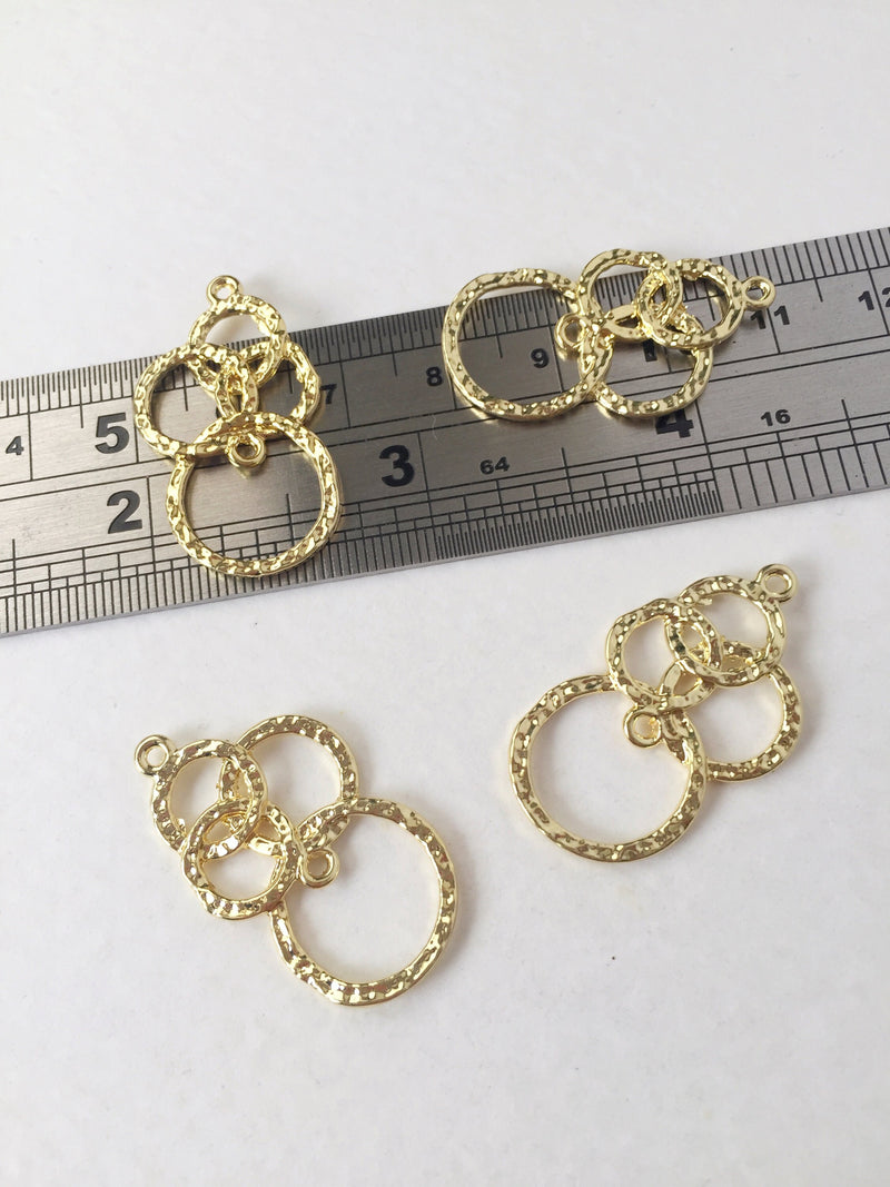 2 x Gold Plated Abstract Multihoop Connectors, 31x18mm Hammered Earring Links (0944)