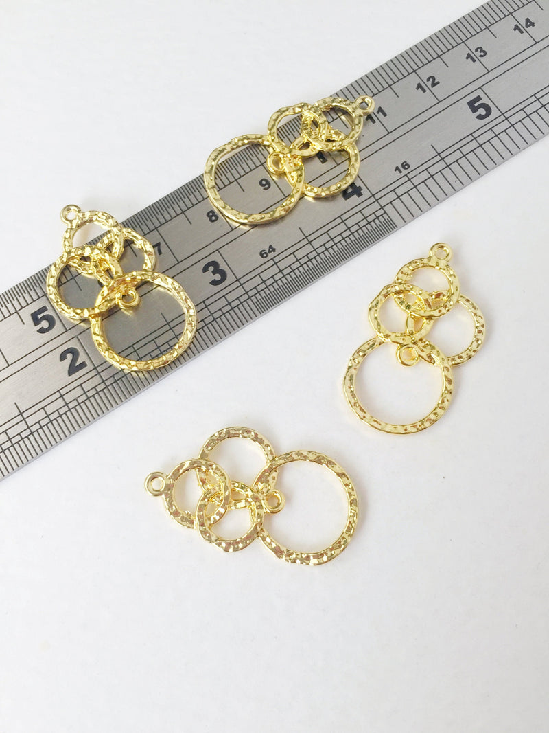 2 x Gold Plated Abstract Multihoop Connectors, 31x18mm Hammered Earring Links (0944)