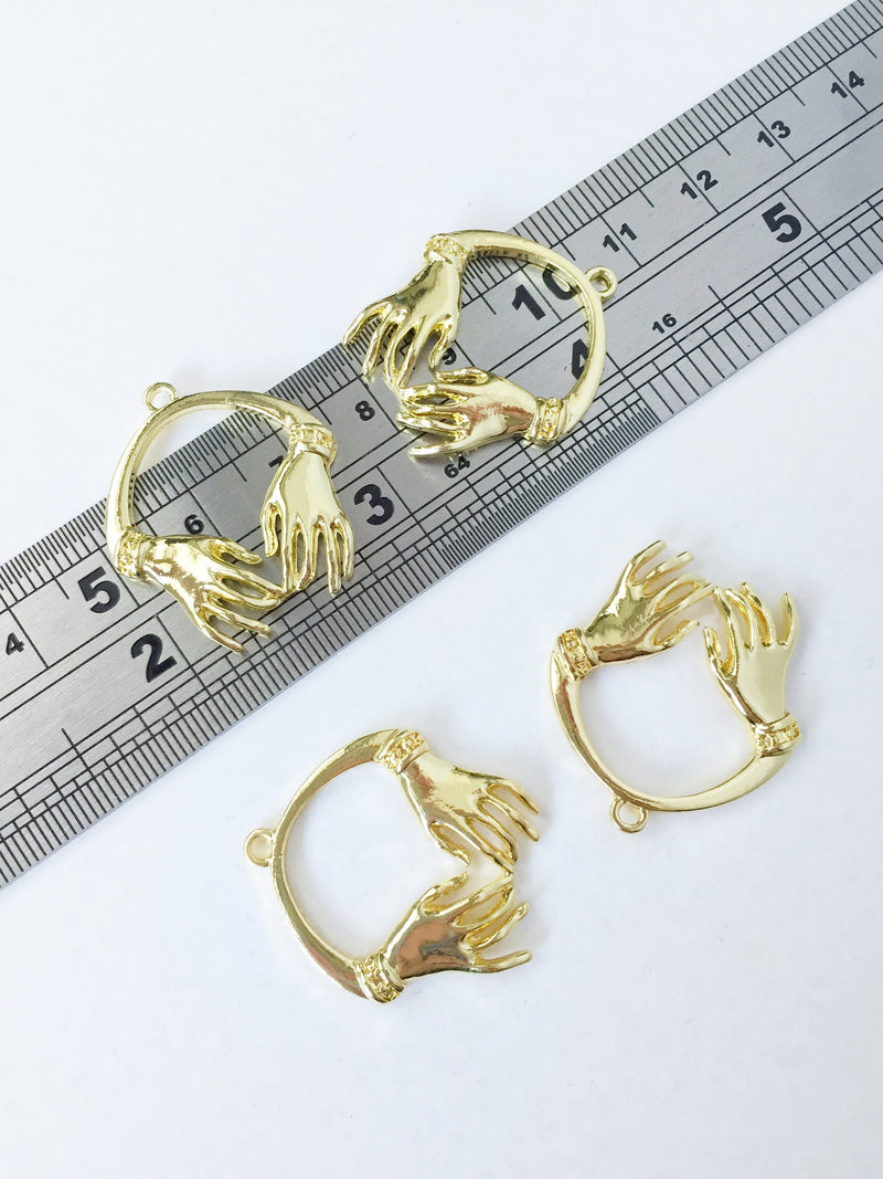 2 x Gold Plated Hands Pendants, 27x25mm (0878)