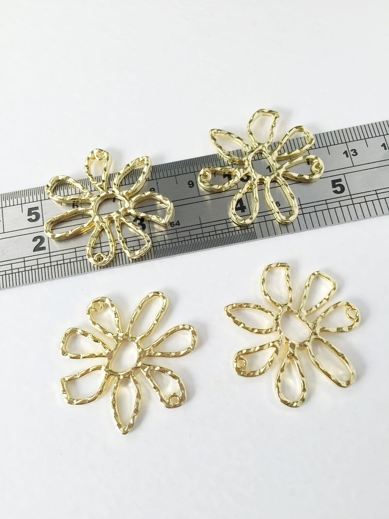 2 x Large Gold Flower Textured Connectors, 33x32mm (0870)