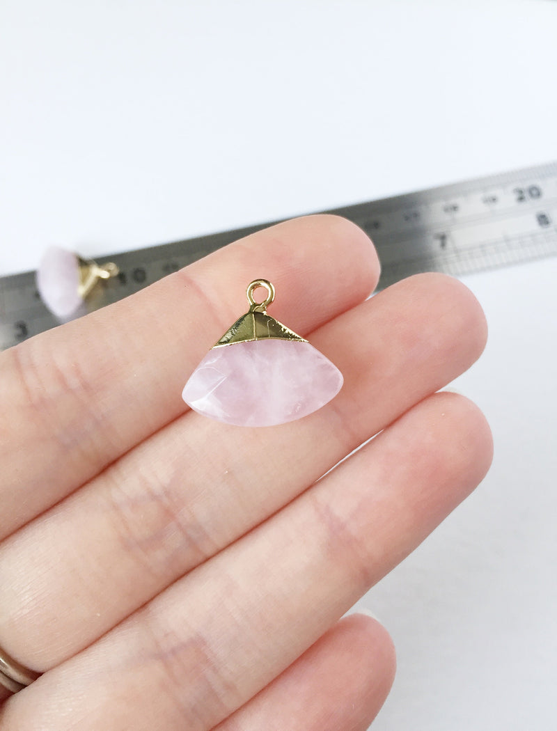 1 x Faceted Rose Quartz Fan Pendant, 19x20mm (0587)