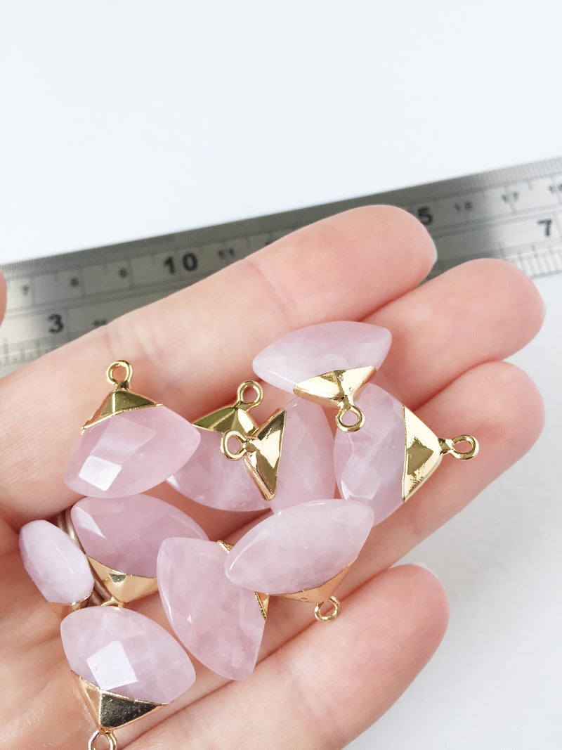 1 x Faceted Rose Quartz Fan Pendant, 19x20mm (0587)