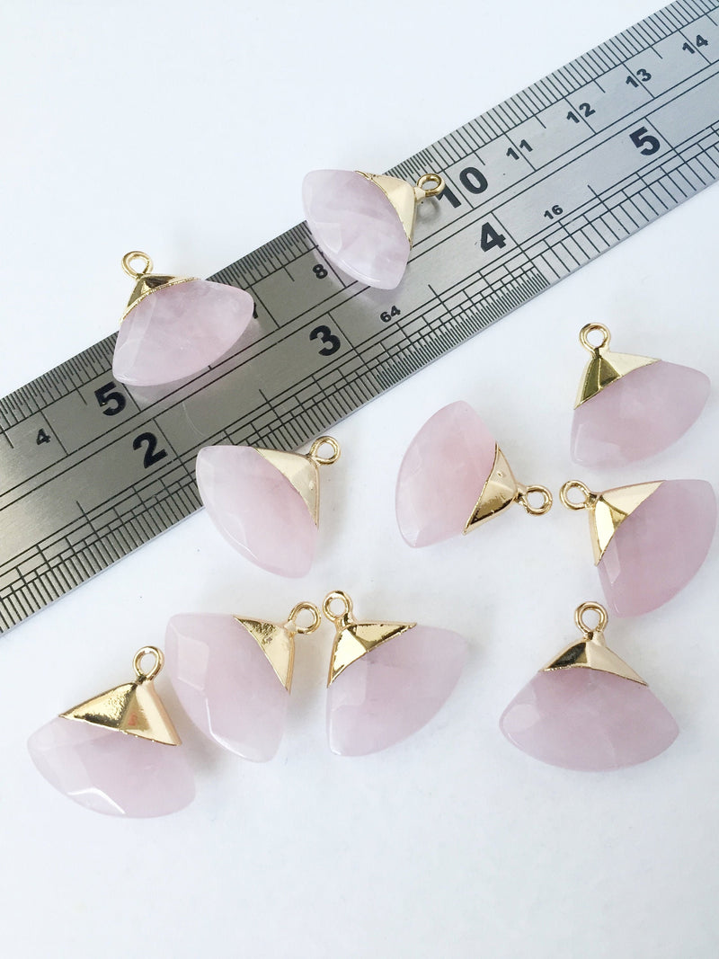 1 x Faceted Rose Quartz Fan Pendant, 19x20mm (0587)