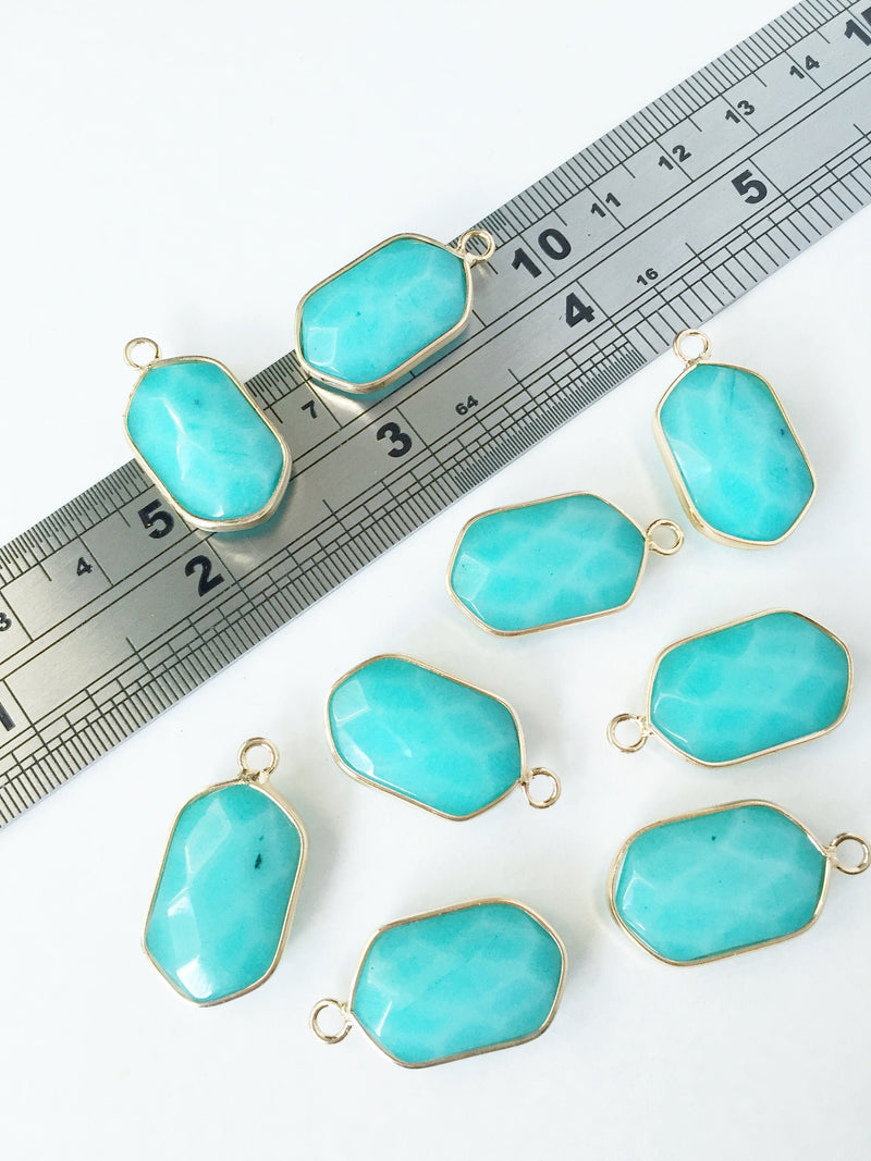 1 x Dyed Turquoise Faceted Jade Pendants, 25x14mm (0592)