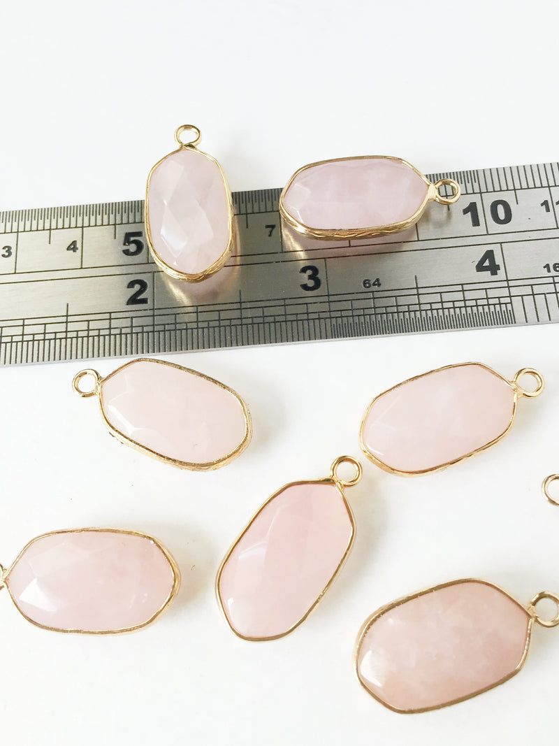 1 x Smooth Faceted Hexagon Rose Quartz Pendants, 25x14mm (0593)