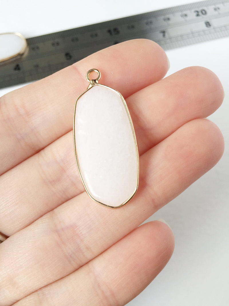 1 x White Jade Hexagon Pendant, 37x16mm (0595)