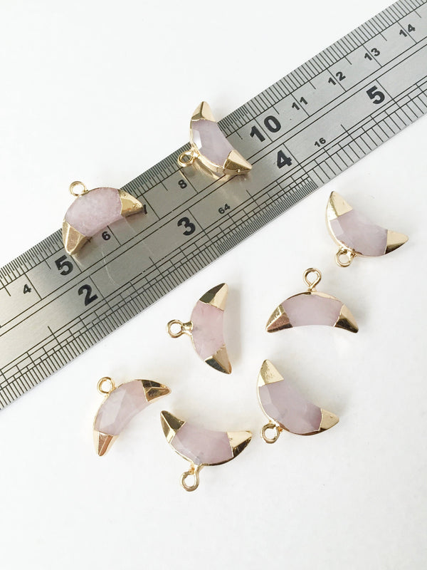 1 x Gold Plated Rose Quartz Crescent Moon Pendant, 19x8mm (0599)