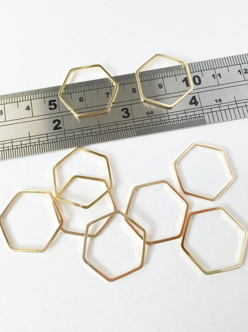 10 x Gold Tone Brass Hexagon Linking Rings, 25x22mm (0966)