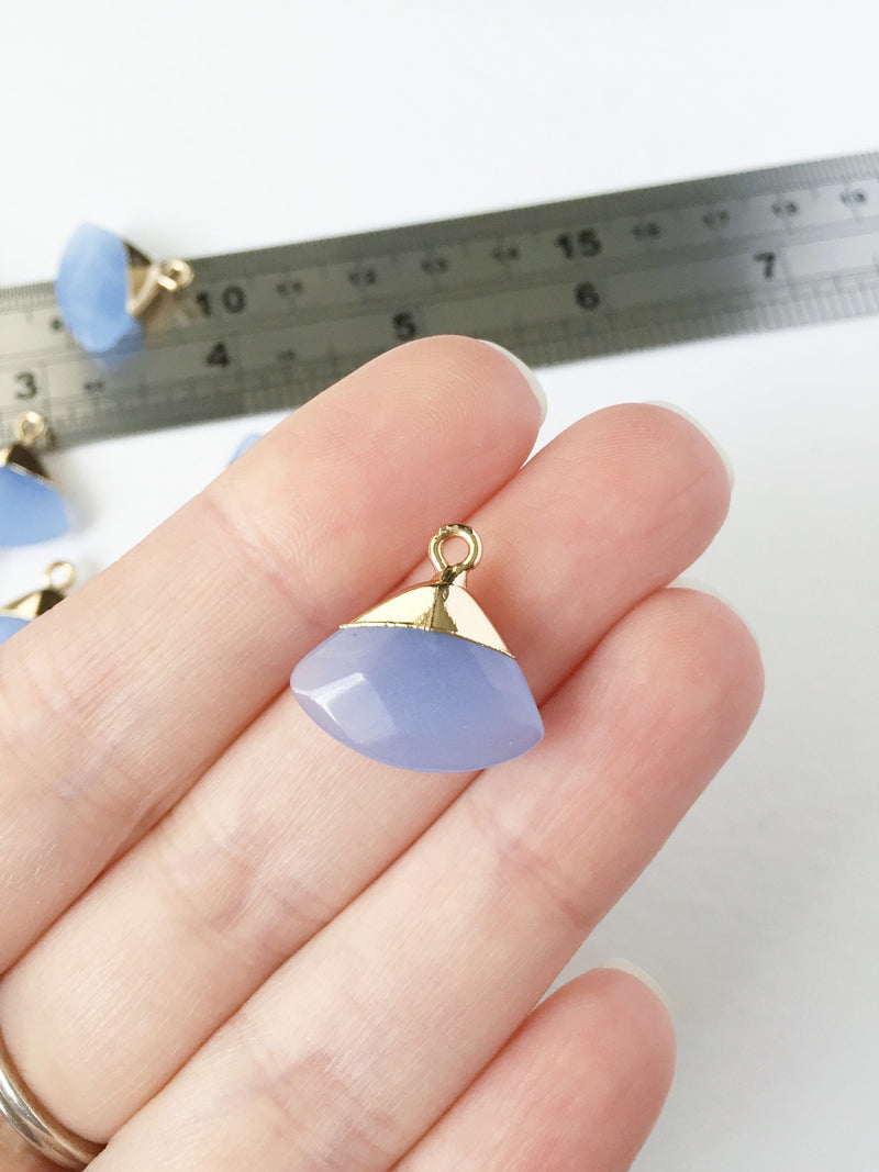 1 x Faceted Blue Jade Fan Pendant, 19x20mm Gemstone Charm (0584)