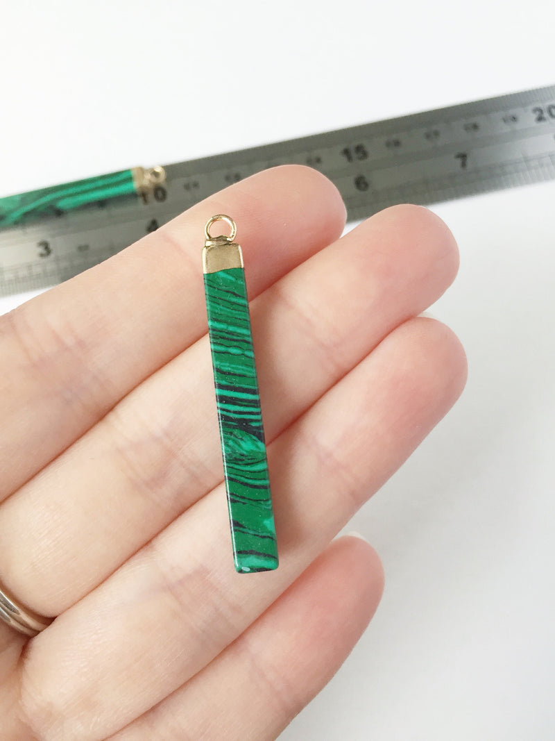 1 x Malachite Imitation Gemstone Bar Pendants, 44x5mm (0585)