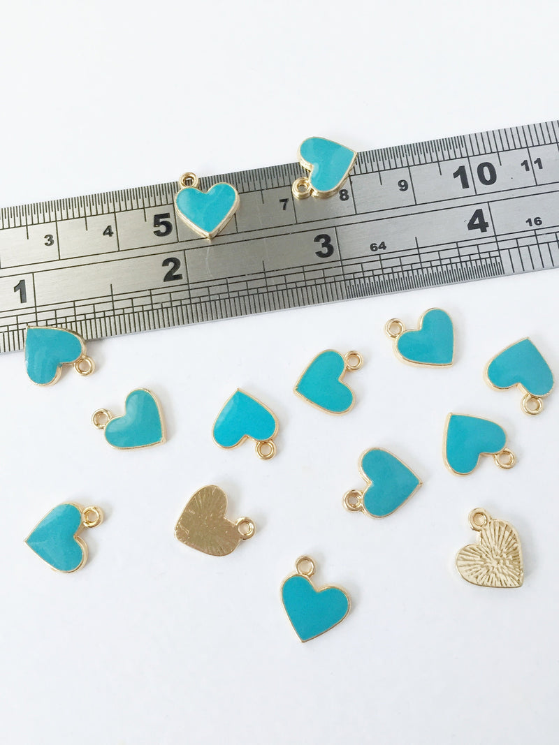 10 x Turquoise Enamel Heart Charms, 13x10mm (0573)