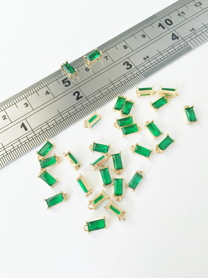 2 x Tiny Emerald Green Baguette Cut Crystal Charms, 4x8mm (1005)