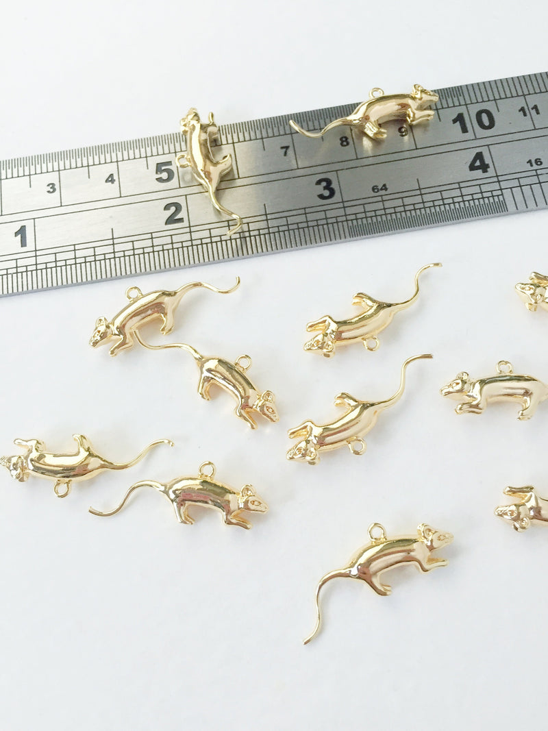 1 x 18K Gold Plated 3D Mouse Charm, 25x9mm (1011)