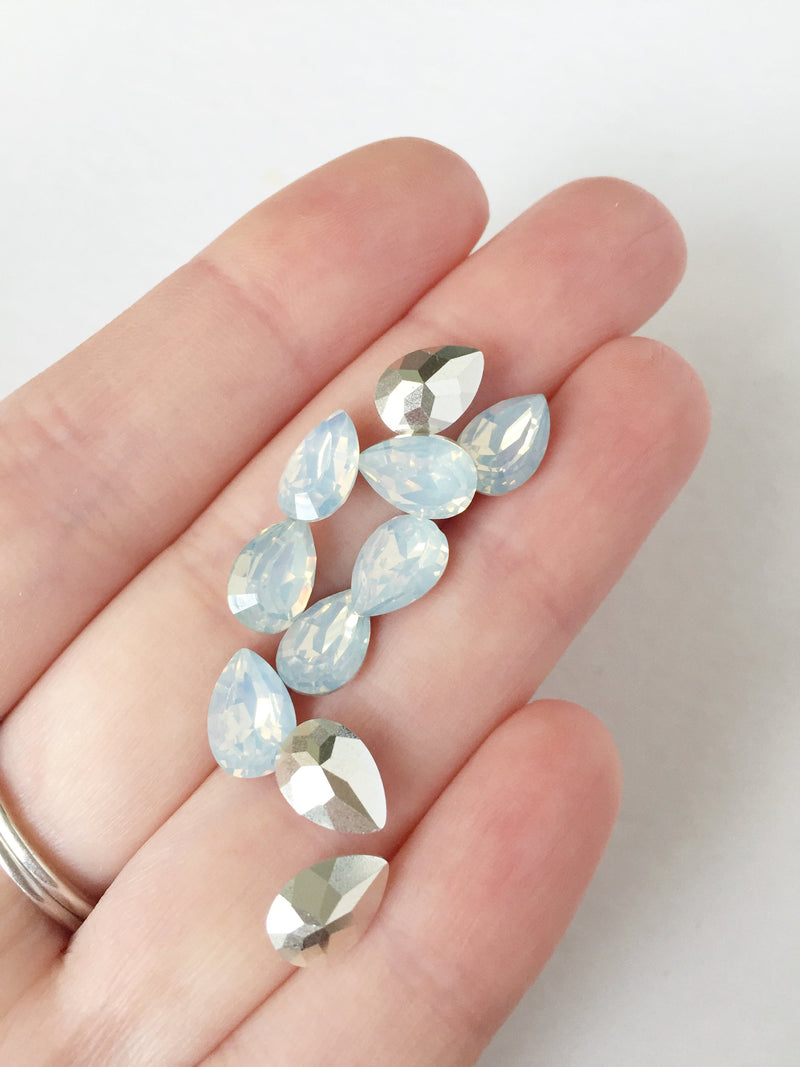 24 x 7x10mm White Opal Teardrop Rhinestones, Foiled Back (0889)